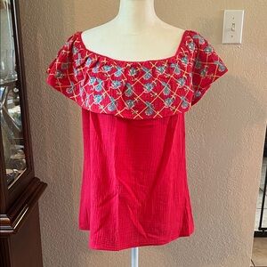 Elegant Red Embroidered Blouse
